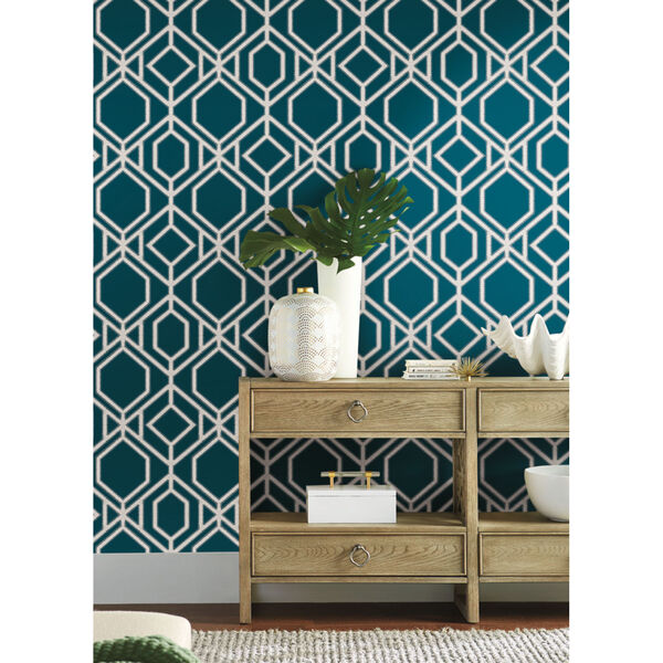 Tropics Navy Sawgrass Trellis Pre Pasted Wallpaper - SAMPLE SWATCH ONLY, image 6