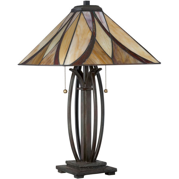 Tiffany Bronze Two-Light le Tiffany Table Lamp, image 2