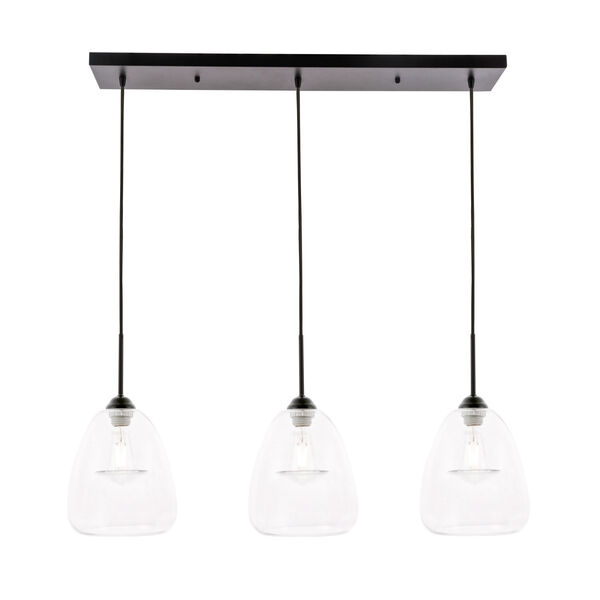 Kason Black 36-Inch Three-Light Pendant with Clear Glass, image 1