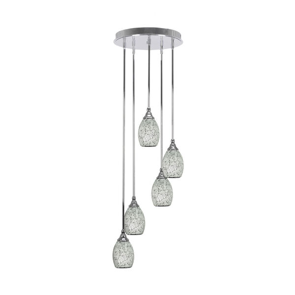 Empire Chrome Five-Light Cluster Pendant with Black Fusion Glass, image 1
