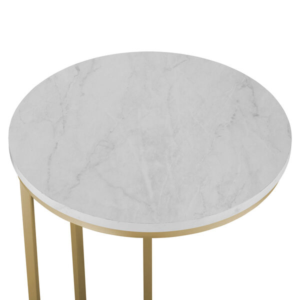 Gold Base Round End Table with White Marble Top, image 3