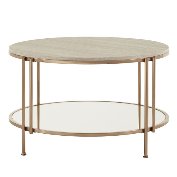 Koga Champagne Gold Cocktail Table with Faux Marble Top and Mirror Bottom, image 2