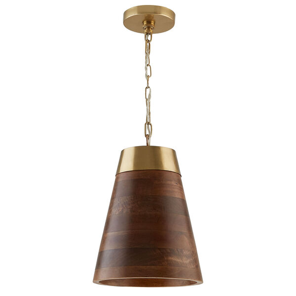Independent Wood and Brass One-Light Pendant, image 1