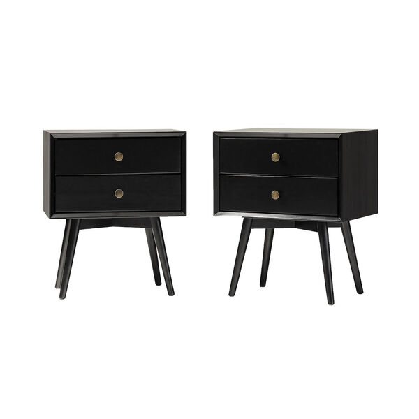 Black Two-Drawer Solid Wood Nightstand, Set of Two, image 2