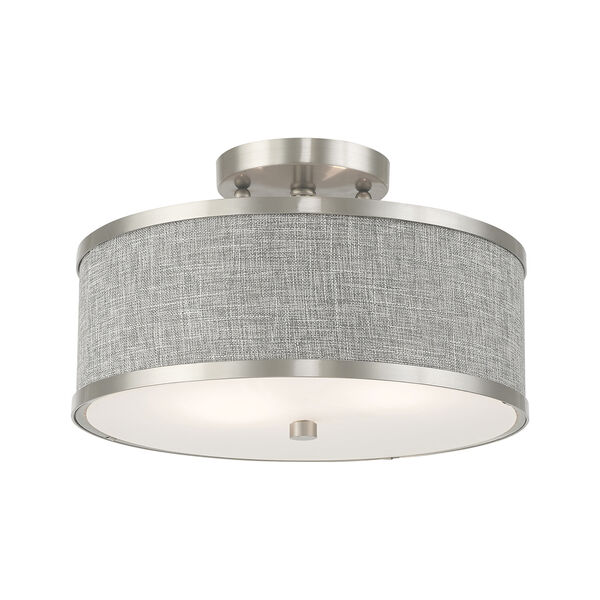 Park Ridge Brushed Nickel 13-Inch Two-Light Ceiling Mount with Hand Crafted Gray Hardback Shade, image 3