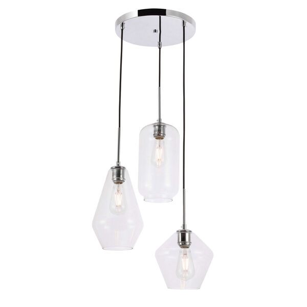 Gene Chrome 17-Inch Three-Light Pendant with Clear Glass, image 4