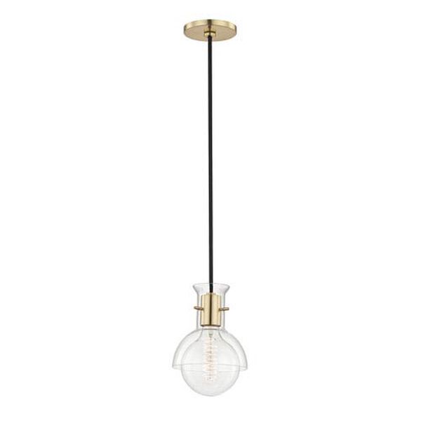 Sloane Aged Brass 6-Inch One-Light Mini Pendant with Clear Glass, image 1
