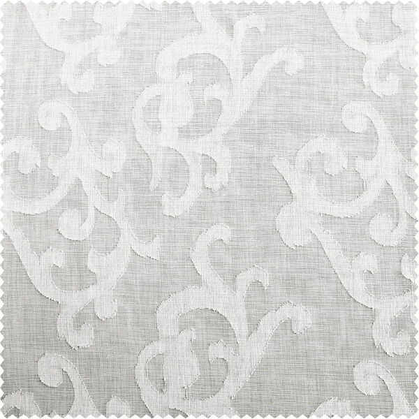 White Scroll Patterned Faux Linen Sheer Curtain Single Panel, image 8