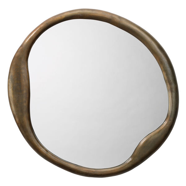 Organic Antique Brass Round Mirror, image 2