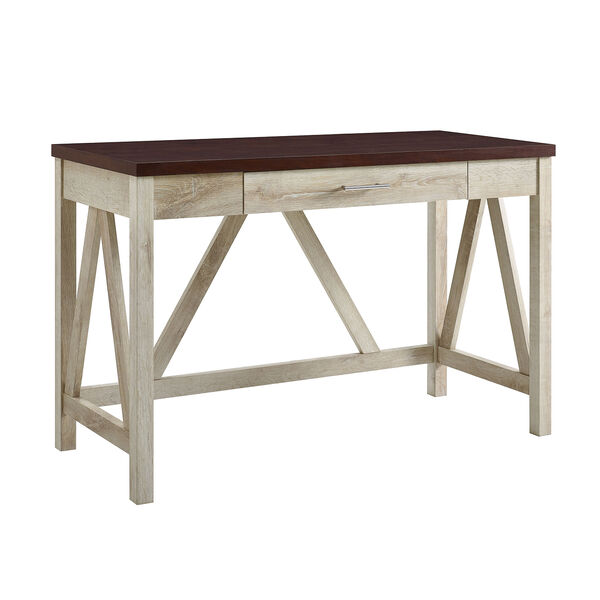 46-Inch A-Frame Desk, White Oak Base/Traditional Brown Top, image 1