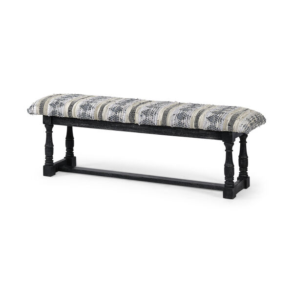 Denison II Black Bench with Woven Leather Cushion, image 1