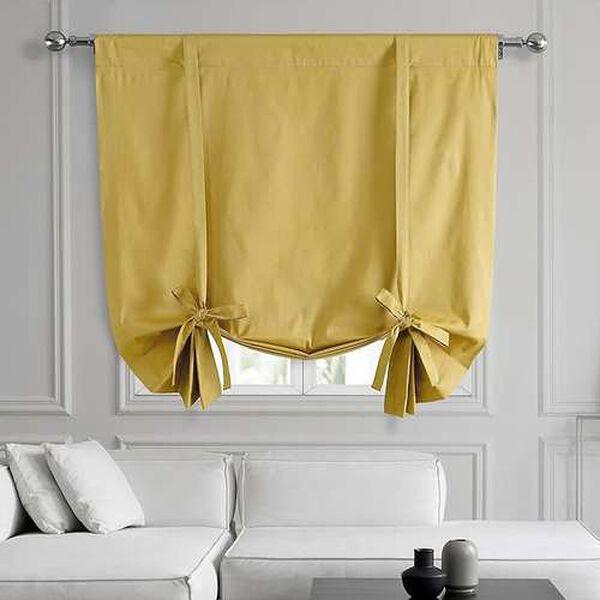 Light Ochre Blue Solid Cotton Tie-Up Window Shade Single Panel, image 1