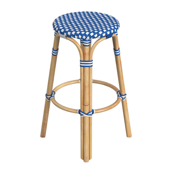 Tobias Bright Sky Blue and White Dot on Natural Rattan Bar Stool, image 4