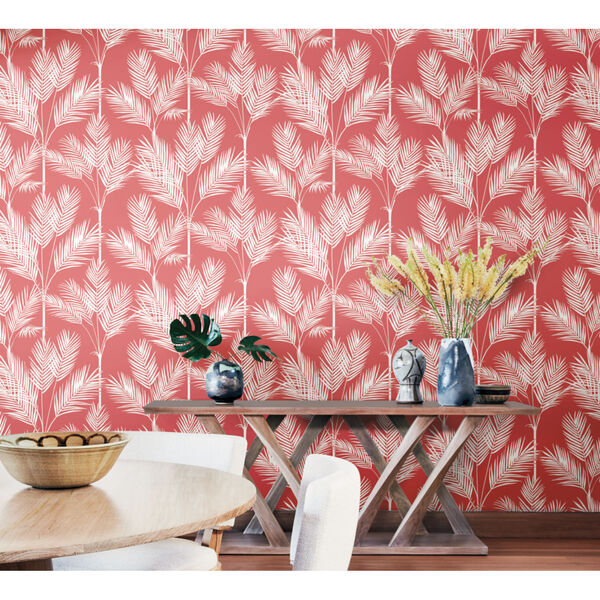Waters Edge Coral King Palm Silhouette Pre Pasted Wallpaper, image 3