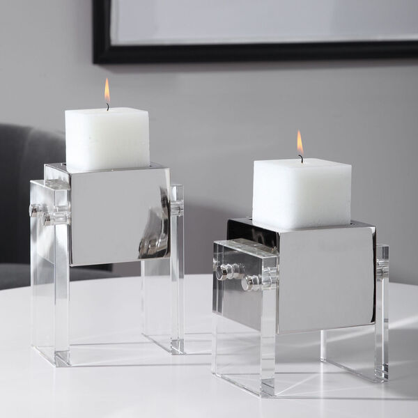 Sutton Distressed White Square Candle Holder, Set of 2, image 2