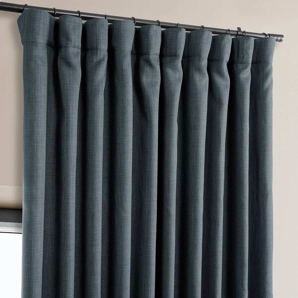 Reverie Blue Faux Linen Extra Wide Room Darkening Single Panel Curtain, image 3