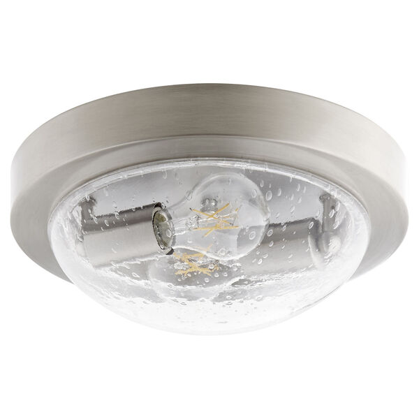 Satin Nickel and Clear Seeded Two-Light 11-Inch Flush Mount, image 1