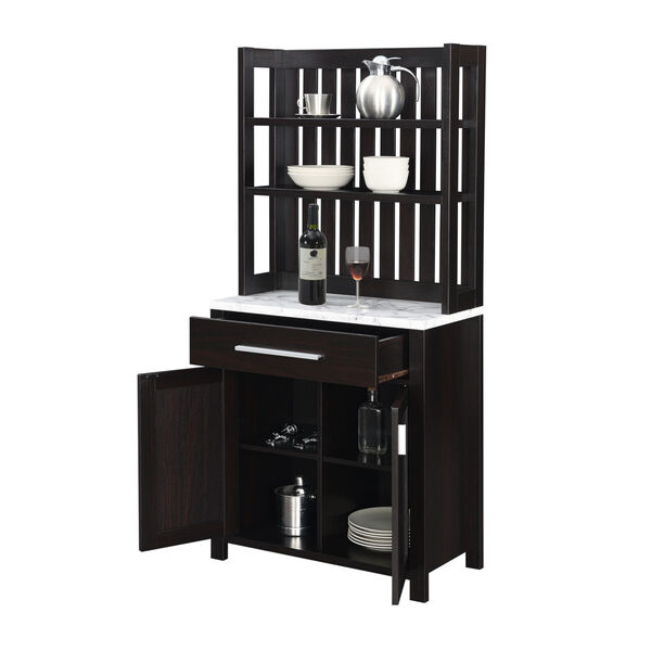 Sawyer Faux White Marble and Espresso Wine Bar with Cabinet, image 4