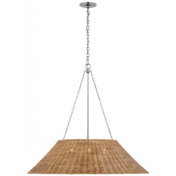 Corinne Polished Nickel Three-Light Woven Pendant with Natural Wicker Shade by Marie Flanigan, image 1