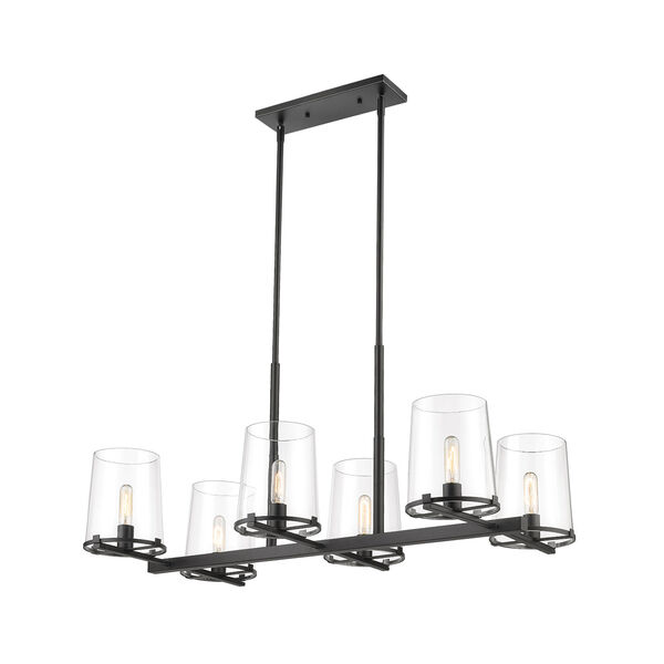 Callista Matte Black Six-Light Chandelier with Clear Glass Shade, image 1