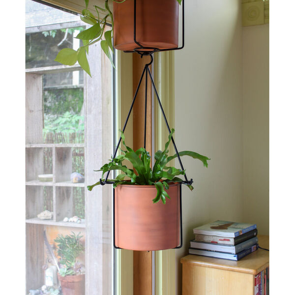 Vera Burnt Sienna and Galvanized Steel Hanging Planter with Pot, image 4