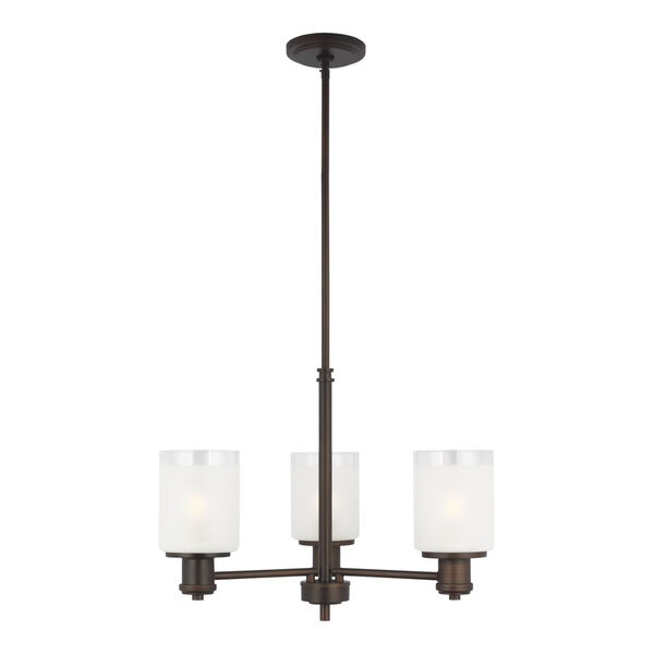 Norwood Bronze Three-Light Chandelier with Clear Highlighted Satin Etched Shade, image 1