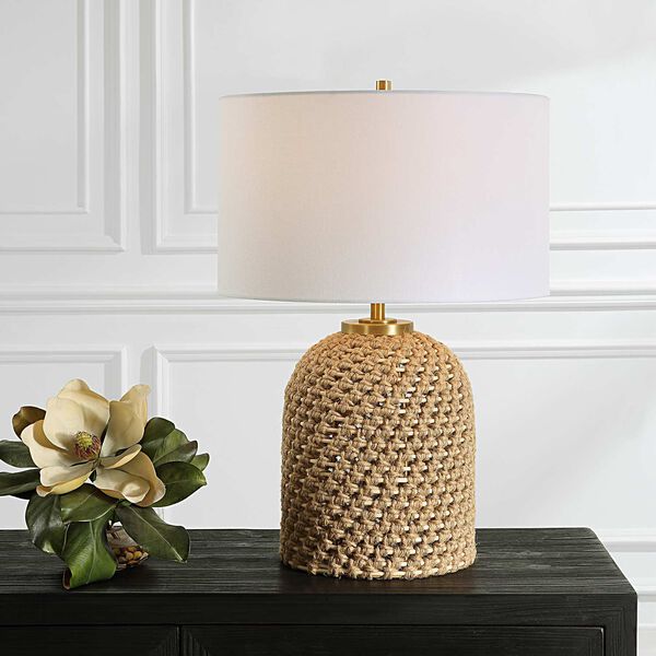 Kendari Antique Brass Rope and Rattan One-Light Table Lamp, image 2