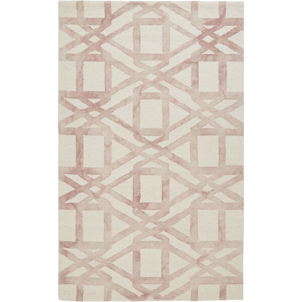 Lorrain Geometric Patterned Wool Pink Ivory Area Rug, image 1