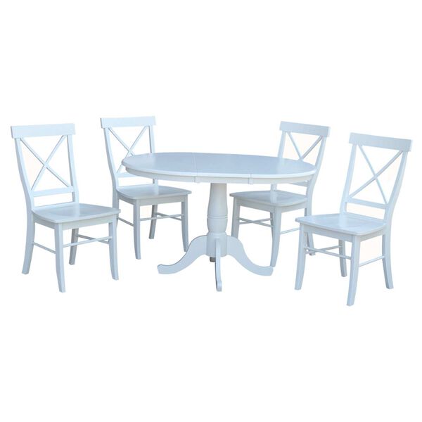 White Round Extension Dining Table with X-Back Chairs, 5-Piece, image 1