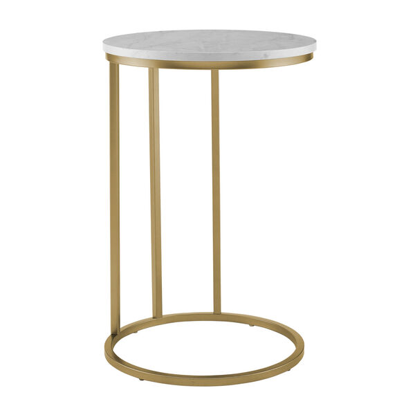 Gold Base Round End Table with White Marble Top, image 2