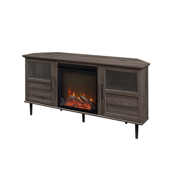 Owen Slate Gray Angled-Side Fireplace Corner TV Stand, image 6