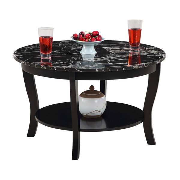 American Heritage Black Round Coffee Table with Shelf, image 3