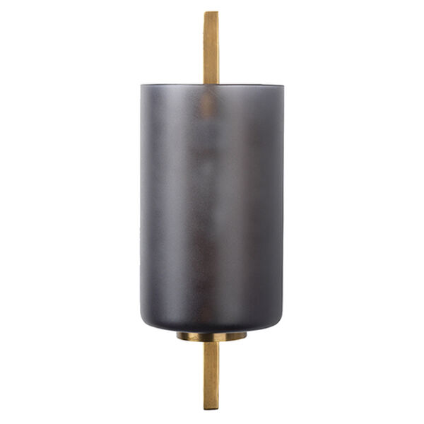 Antique Brass And Gray Frosted Glass One-Light Wall Sconce, image 1