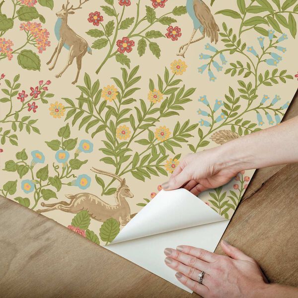 Woodland Floral Linen Peel and Stick Wallpaper, image 4
