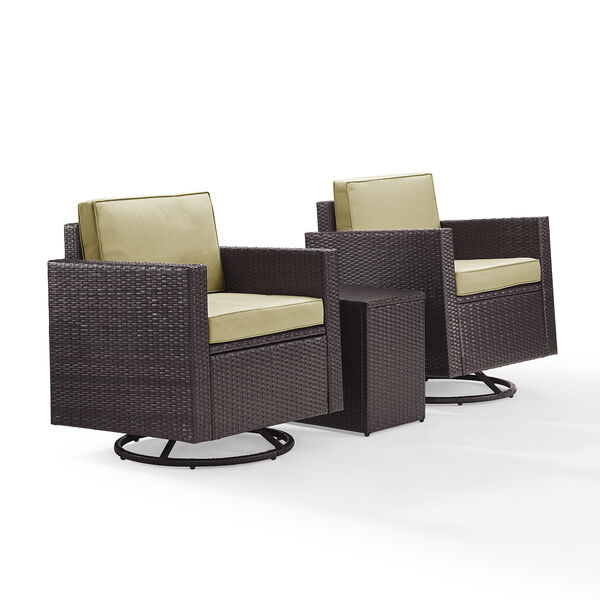 Palm Harbor 3-Piece Outdoor Wicker Conversation Set With Sand Cushions -- Two Swivel Chairs and Side Table, image 3
