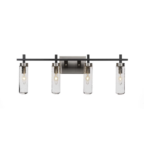 Salinda Matte Black and Brushed Nickel Four-Light Bath Vanity with Clear Bubble Glass, image 1