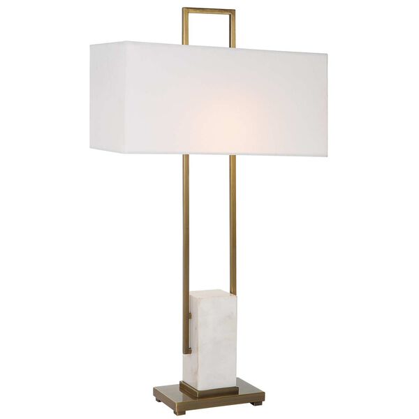 Column White and Brass Marble Table Lamp, image 1