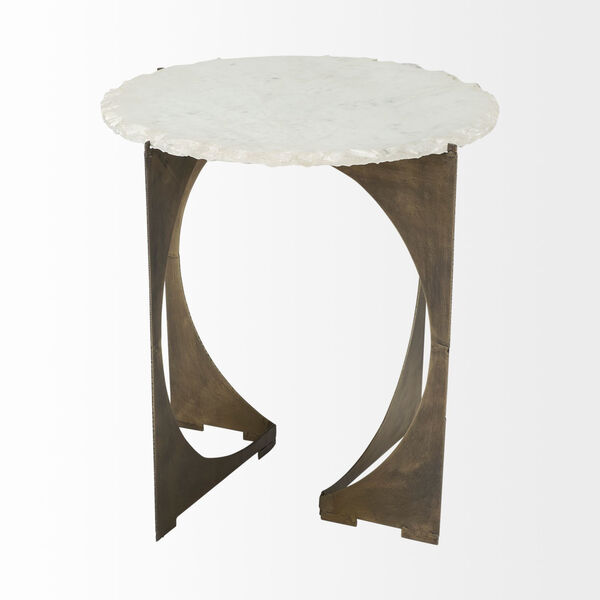 Reinhold II White Round Live-Edge Marble Top End Table, image 2