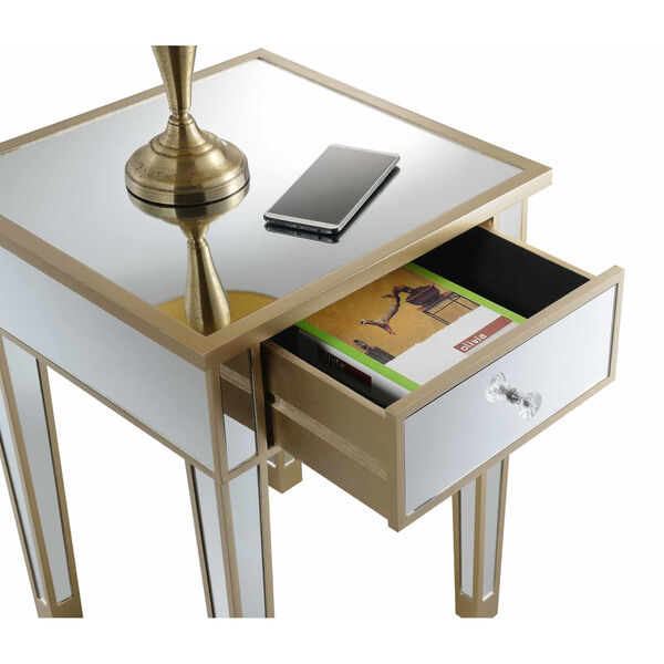 Gold Coast Champagne Mirror Mirrored End Table with Drawer, image 5