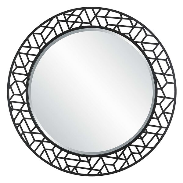 Mosaic Satin Black Metal Round Wall Mirror, image 2