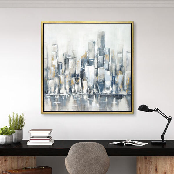 Winter Cityscape Textured Glitter Framed Hand Painted Wall Art, image 1