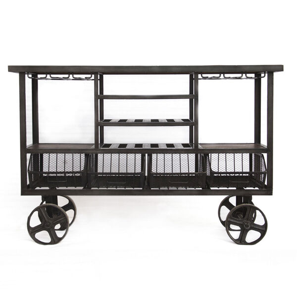 Paxton Natural and Gray Zinc 60-Inch Reclaimed Teak Bar Cart, image 1