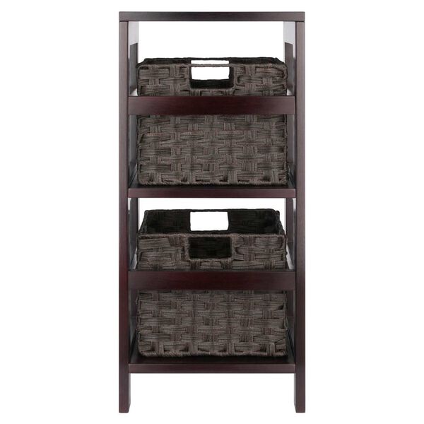 Leo Espresso Storage Shelf with Two Foldable Woven Baskets, 3-Piece, image 5