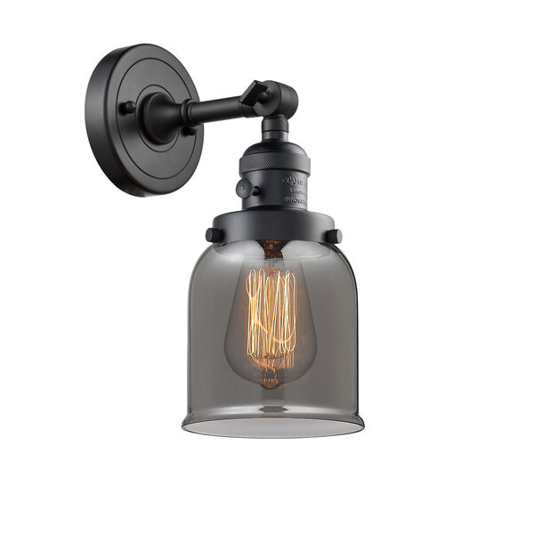 Small Bell Matte Black One-Light Wall Sconce with Smoked Glass, image 1