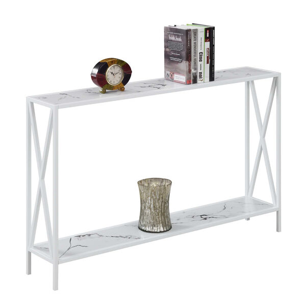 Tucson White Faux Marble Console Table with Shelf, image 3