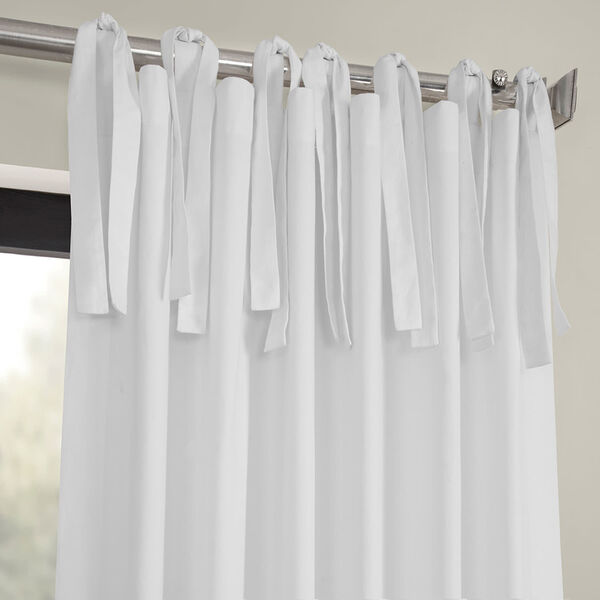 White Solid Cotton Tie-Top Curtain Single Panel, image 2