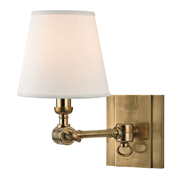 Hillsdale Aged Brass One-Light 6-Inch Wide Swivel Wall Sconce with White Shade, image 1