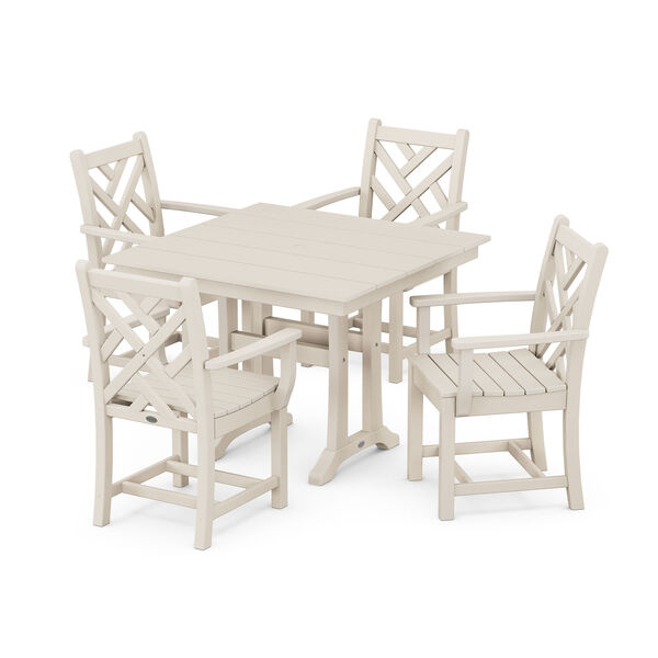 Chippendale Sand Trestle Arm Chair Dining Set, 5-Piece, image 1