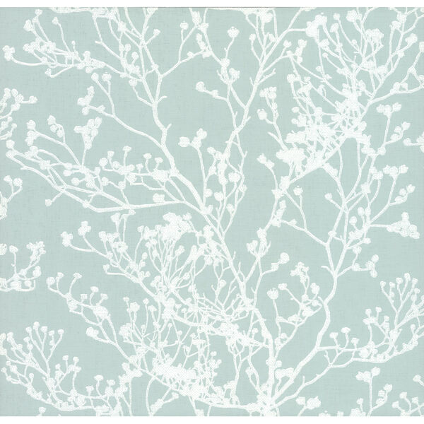 Ronald Redding Handcrafted Naturals Blue Budding Branch Silhouette Wallpaper, image 3