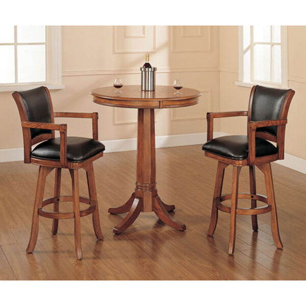 Wellington Medium Brown Oak 42-Inch Bistro Table and Two Bar Stools, image 1
